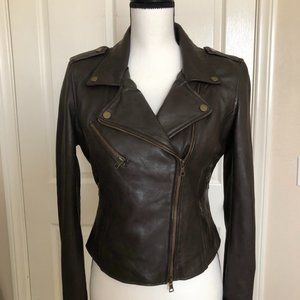 Zara Trafaluc Brown Leather Motorcycle Jacket L